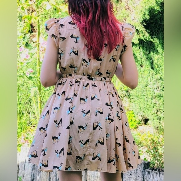 MUSS cute Deer Print-A Line-Circle Skirt-Size Small-Button up-White Dots - Picture 12 of 14